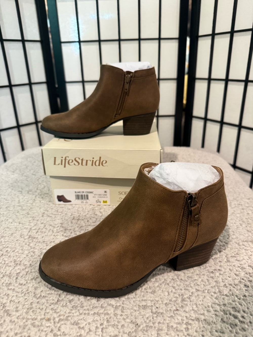 LifeStride Blake Zip Ankle Boots Cognac Brown Women’s Size 5.5M NEW